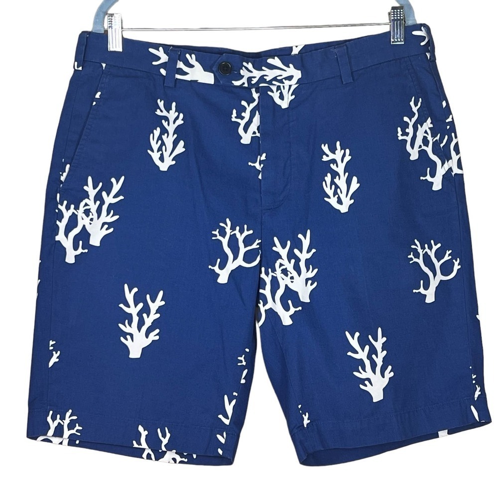 Brooks Brothers Navy & White Bermuda Shorts with Coastal Coral Print Size 36